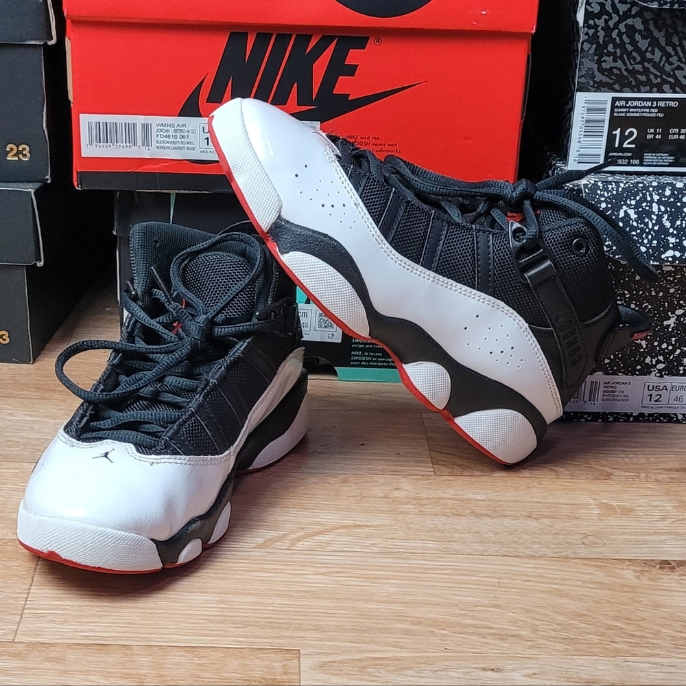 Jordan 6 Rings Black White Varsity Red Big Kids Size 2.5Y Youth EU 36 323419-067